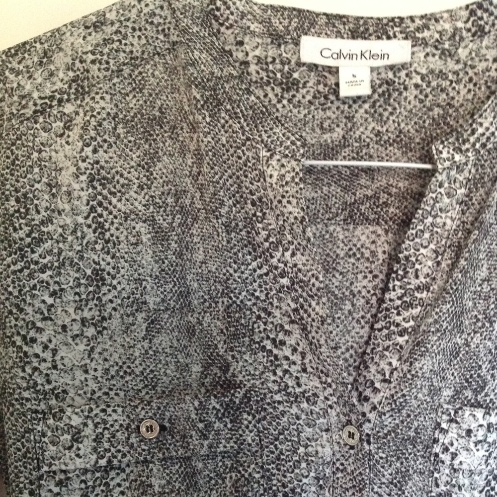 Calvin Klein S Gray Snakeskin blouse with tie